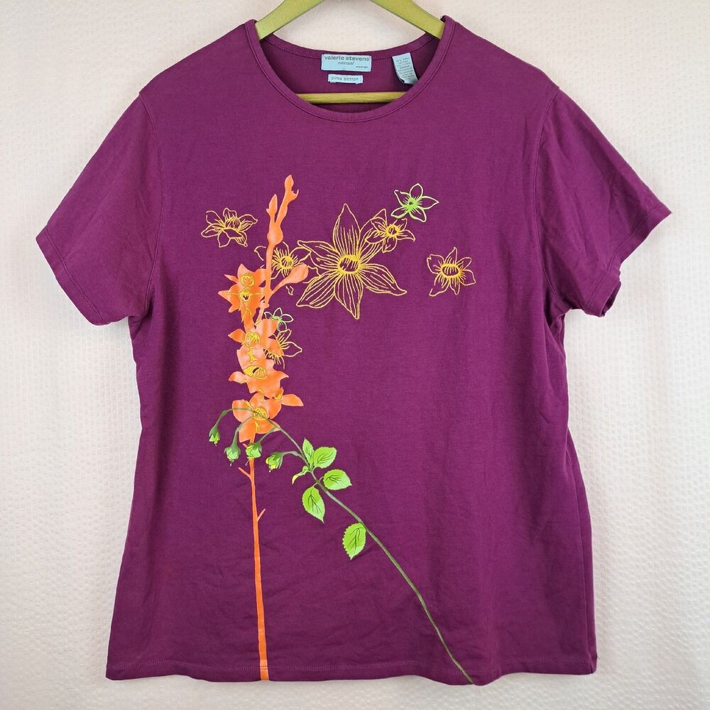 Valerie Stevens Casual Pima Cotton T Shirt Embroidered Size 1X